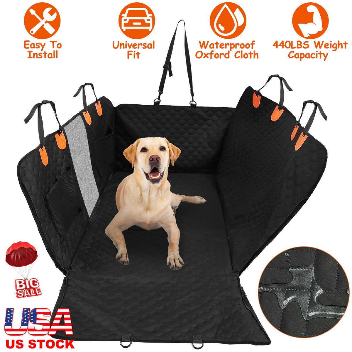 Dog Car Back Seat Cover with Mesh Window & Storage Bags
