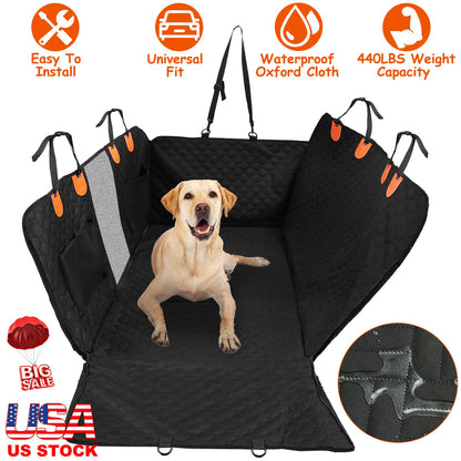 Dog Car Back Seat Cover with Mesh Window & Storage Bags