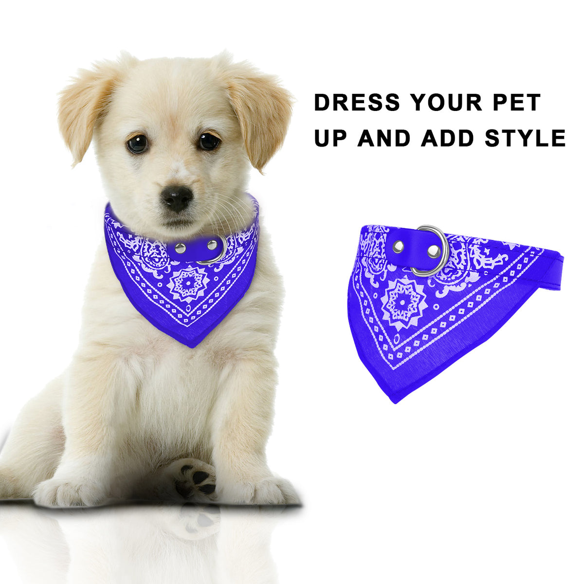 Dog Bandana Collar with Adjustable Leather Strap