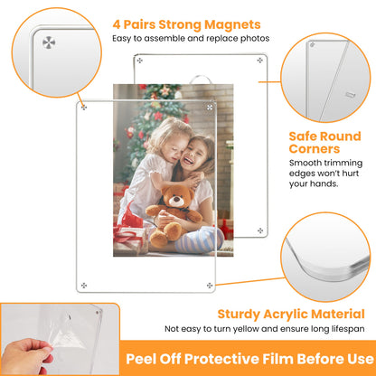 Acrylic Photo Frames 5x7 Inch - Set of 4 Magnetic Frameless