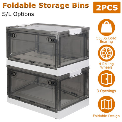 Foldable Storage Bins with Wheels - 2 Pack Stackable Organizer