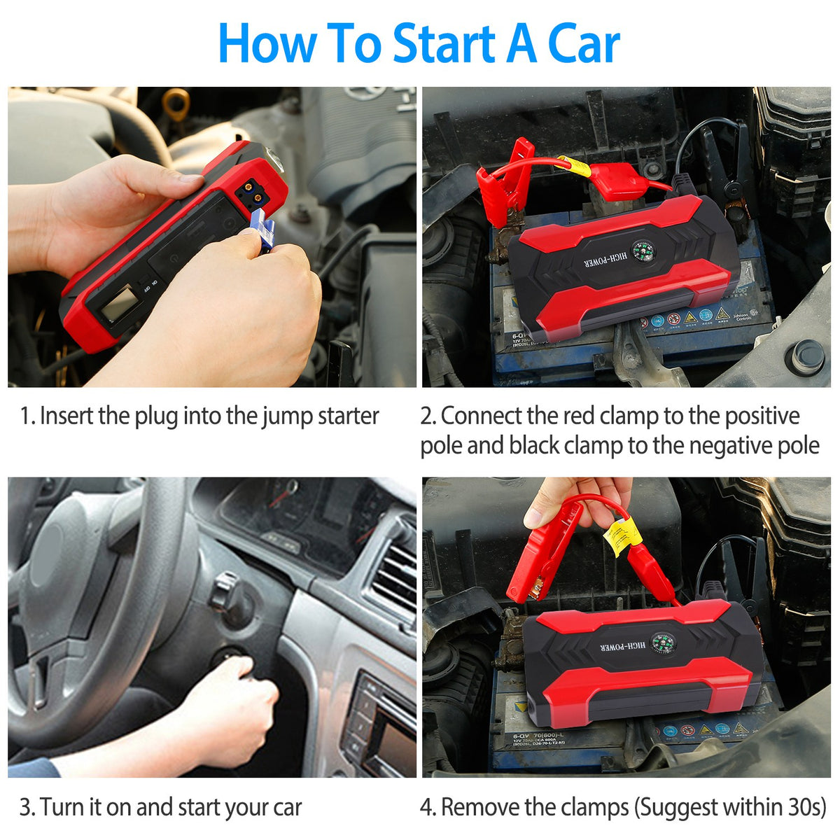 Car Jump Starter 800A 28000mAh with LCD Screen & LED Flashlight