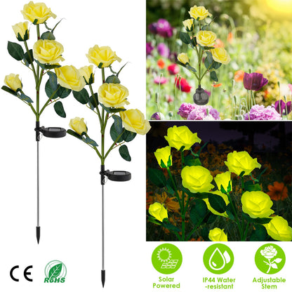 Solar Rose Flower Stake Lights - 2 Pack Outdoor Garden Decor