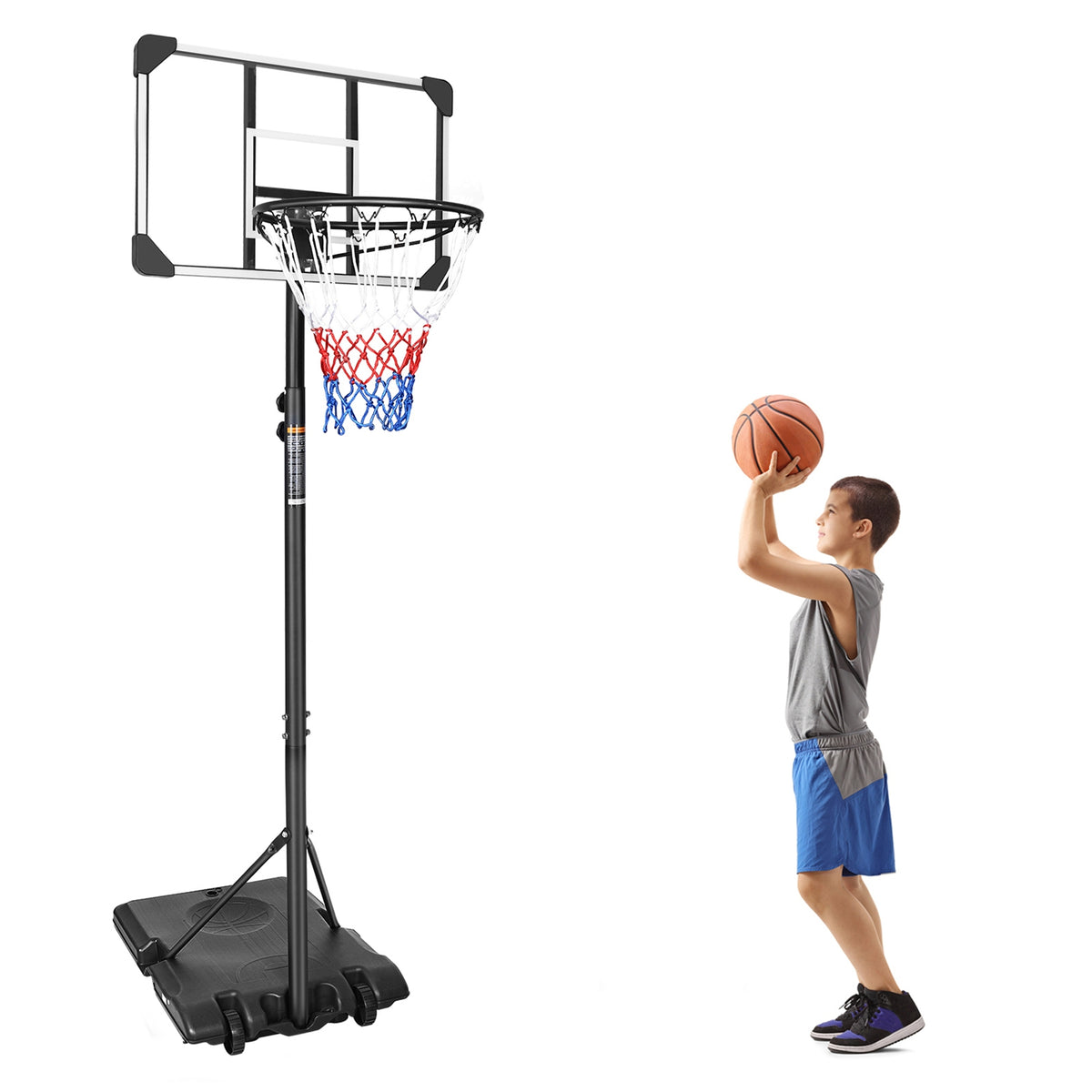 Portable Kids Basketball Hoop with Wheels, Height Adjustable 5.6 to 7ft Basketball Goal System Indoor Outdoor for Kids T