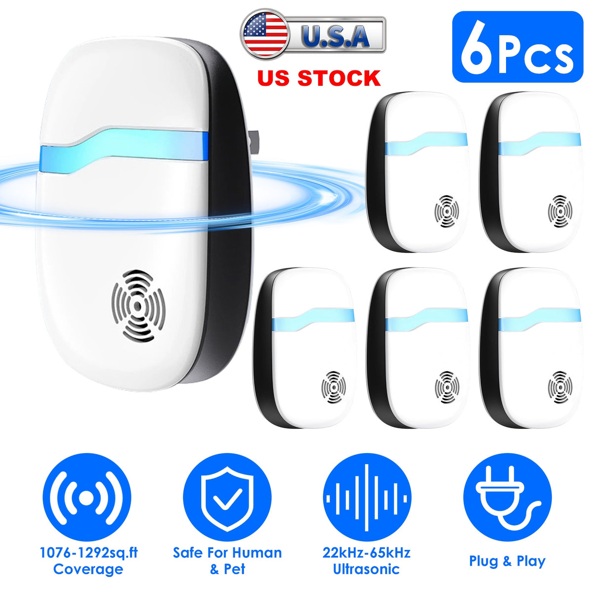 Ultrasonic Pest Repeller 6-Pack for Indoor Rodent Control