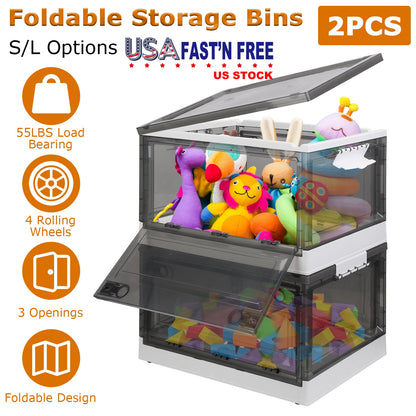 Foldable Storage Bins with Wheels - 2 Pack Stackable Organizer