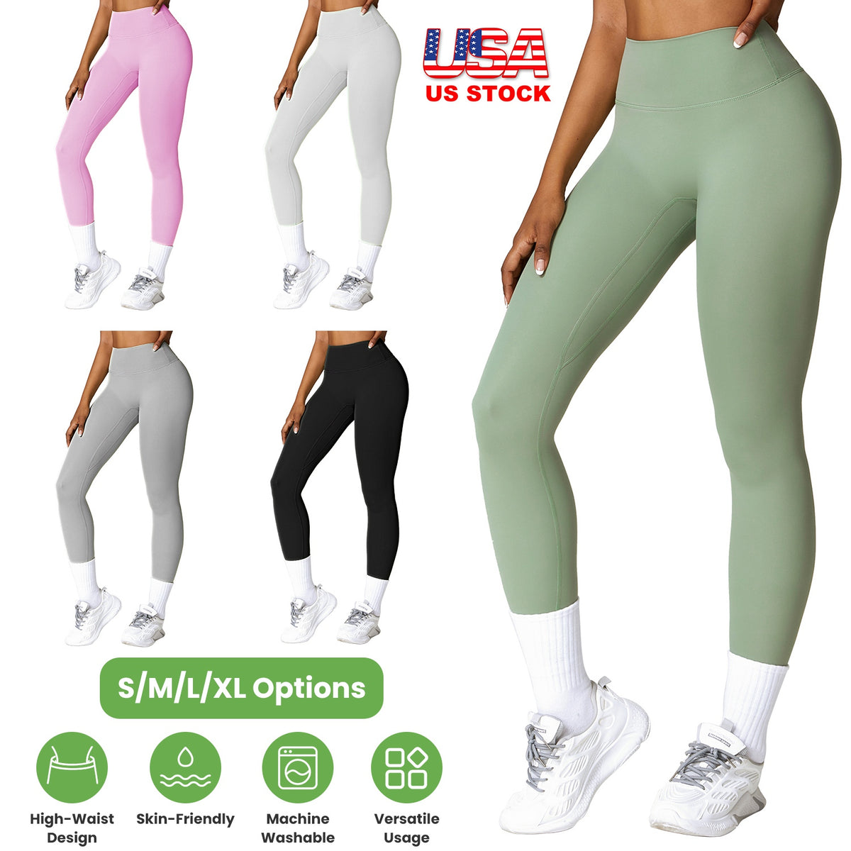 Women\'s High Waist Workout Leggings Tummy Control Compression Yoga Tight Pants Gym Pants Athletic Running Leggings with 25In Inseam No Front Seam