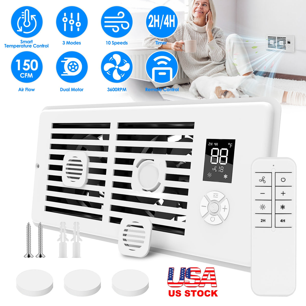 Register Booster Fan 4x10 with Smart Temperature Control