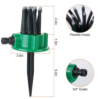 12-Tube Automatic Lawn Sprinkler with 360° Rotation