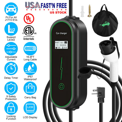 Level 2 EV Charger with NEMA 6-20P Plug and Carry Bag