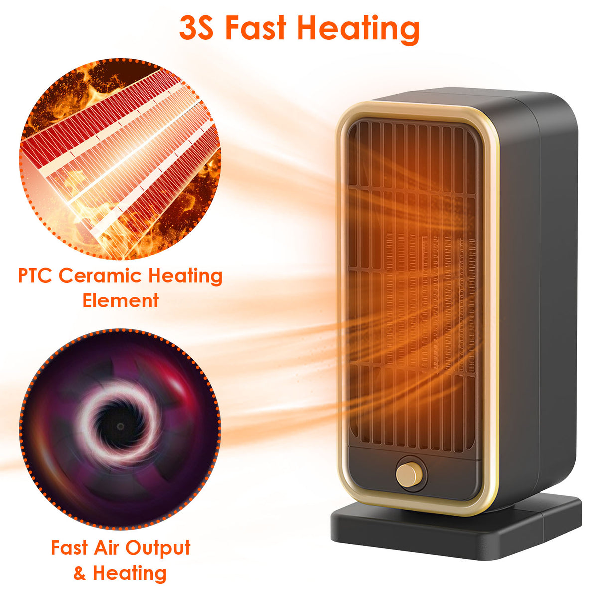 500W Portable Ceramic Space Heater with Tip-Over Protection