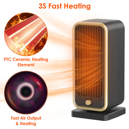 500W Portable Ceramic Space Heater with Tip-Over Protection