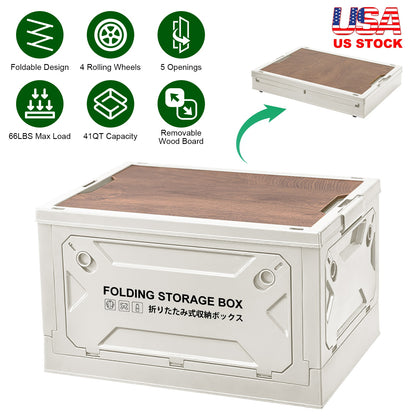Collapsible Storage Bin with Wheels & Cutting Board Lid - 41QT