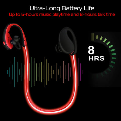 Wireless Sports Neckband Earphones with LED Light & Mic