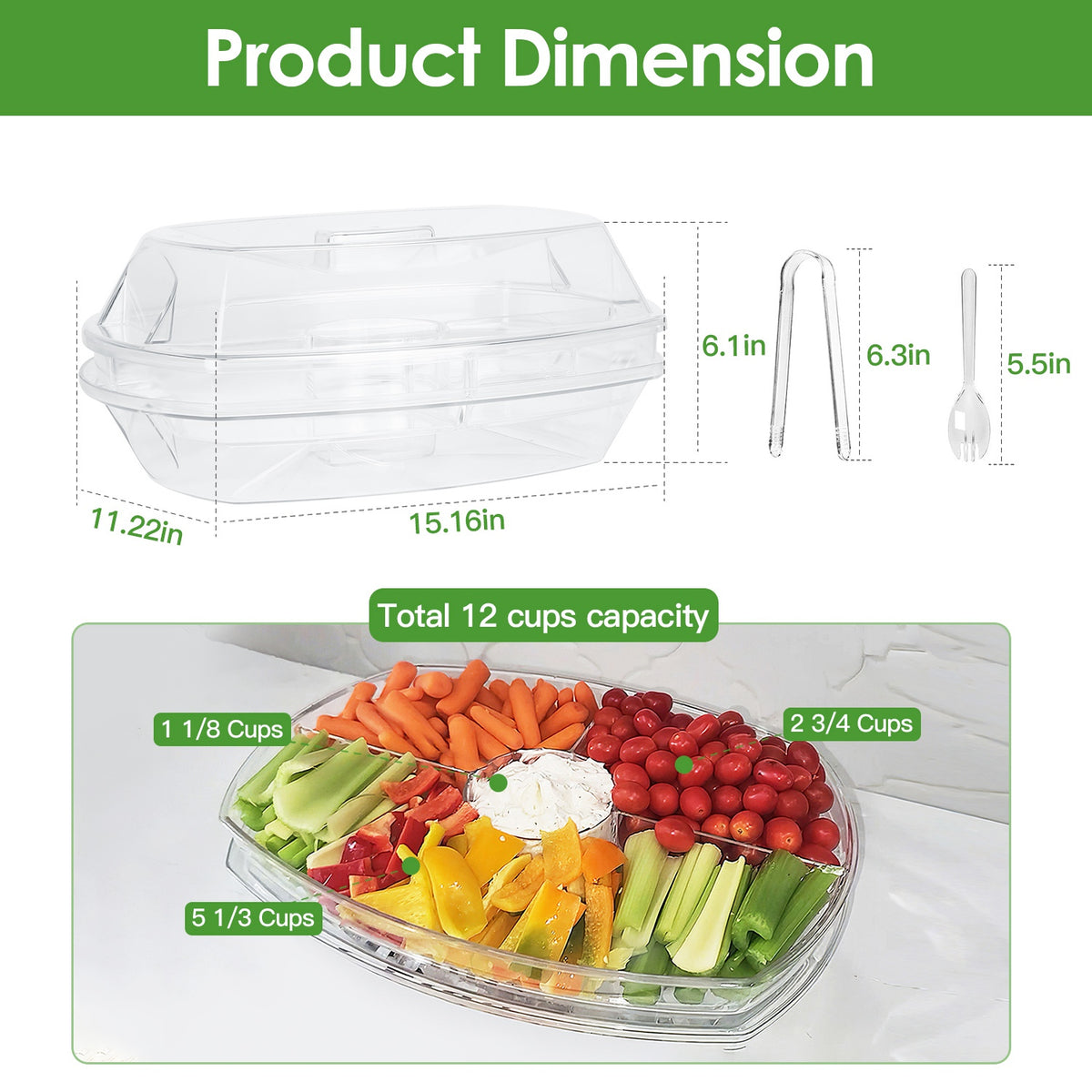 Chilled Serving Tray with Lid and 4 Compartments