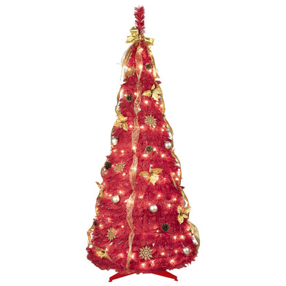 6FT Red Pre-Lit Christmas Tree with 150 LED Lights & Ornaments