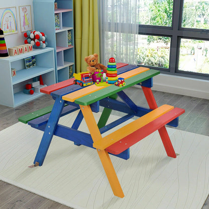 Kids Picnic Table with Umbrella - 4 Seat Outdoor Bench Set