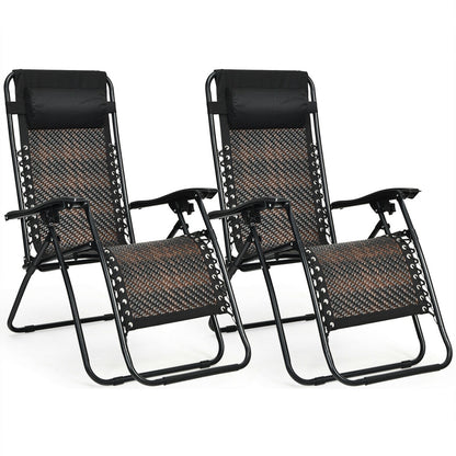 Folding Zero Gravity Lounge Chair Set - 2 Piece Rattan