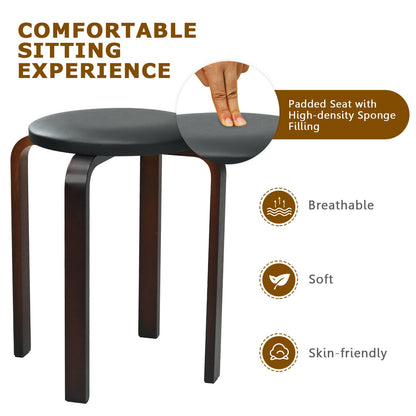 Stackable Bentwood Dining Stools with Padded Seat, Set of 4