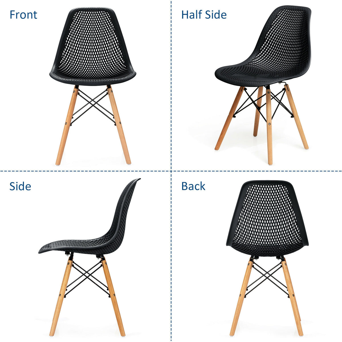 Modern Hollow Dining Chairs Set of 4 with Wood Legs