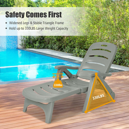 Adjustable Folding Chaise Lounge Chair with Wheels