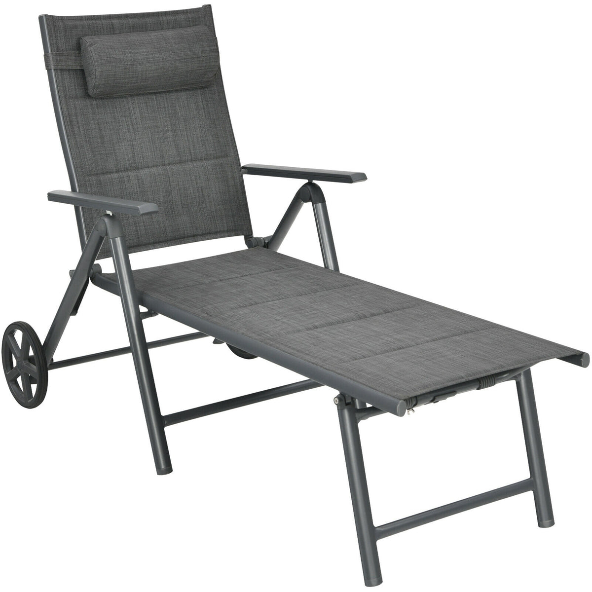 Reclining Patio Chaise Lounge with Adjustable Backrest & Wheels