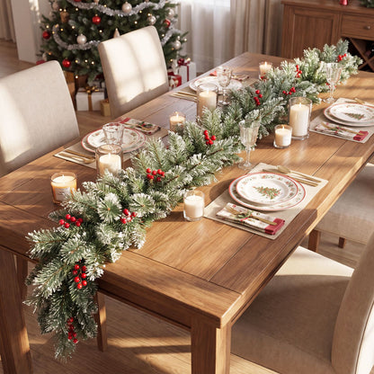 9 FT Christmas Garland with Timer Function and 180 Frosted Branch Tips 50 Warm White LED Lights