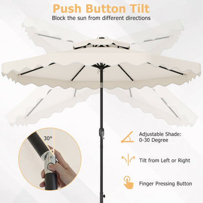 9 FT Solar LED Patio Umbrella Push-Button Tilt and Crank 24 LED Lights and 8 Ribs
