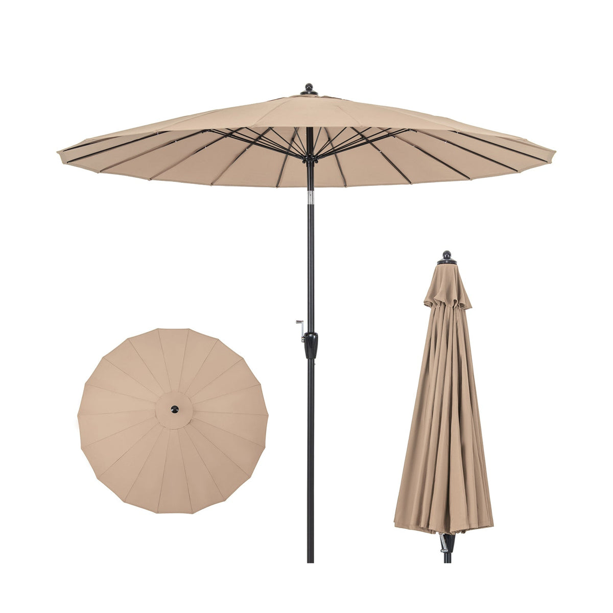 9 Feet Round Patio Umbrella with 18 Fiberglass Ribs