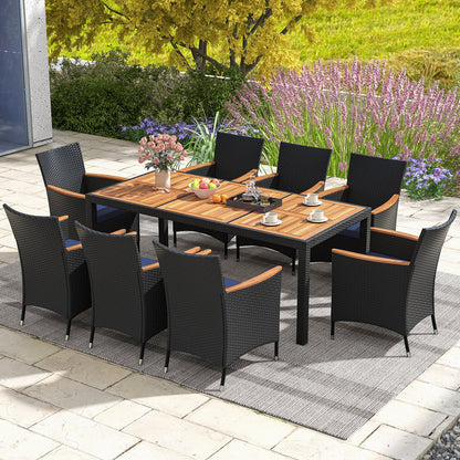 9 Pieces Outdoor Dining Set with Acacia Wood Tabletop
