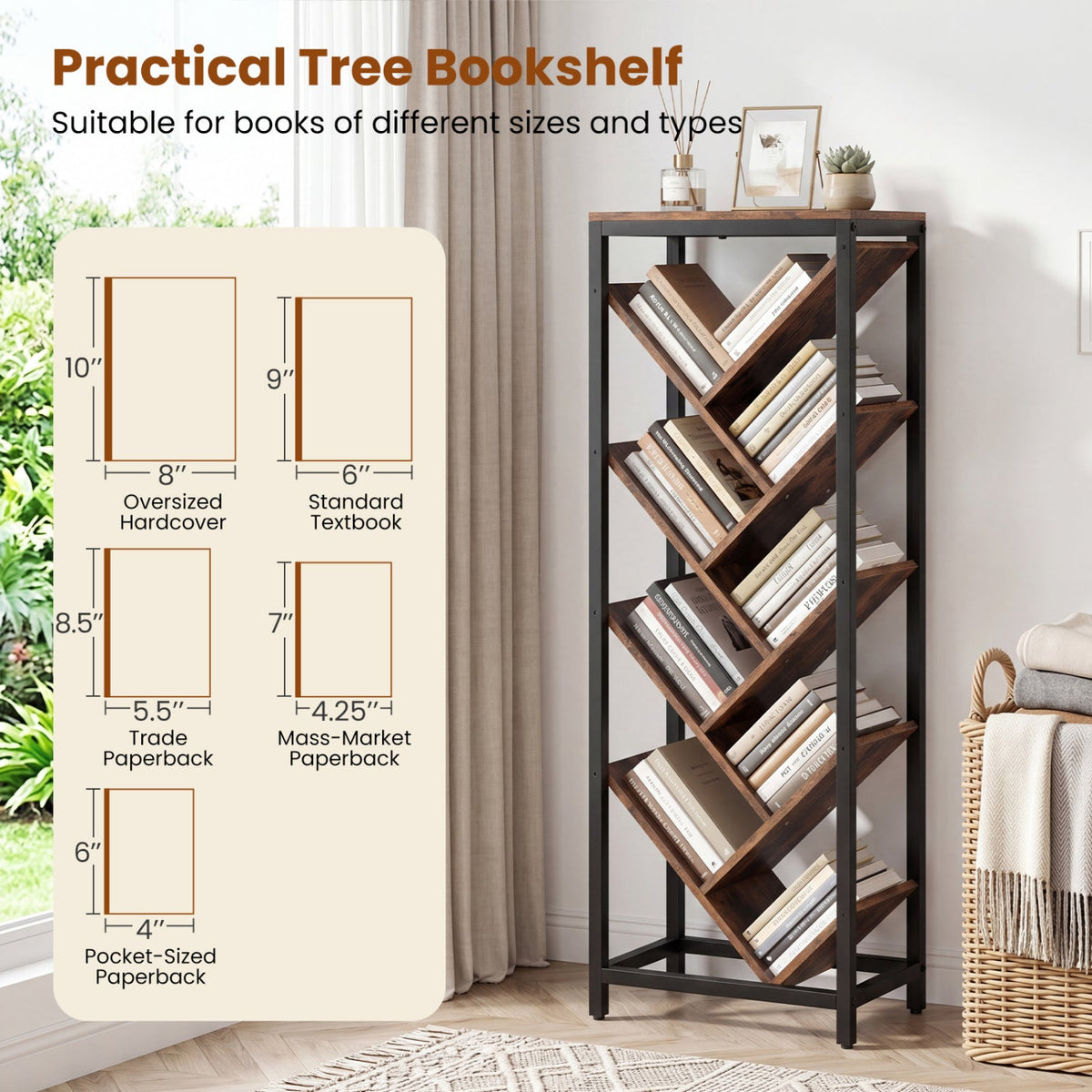 9-Tier Freestanding Bookcase for Hardcover Books
