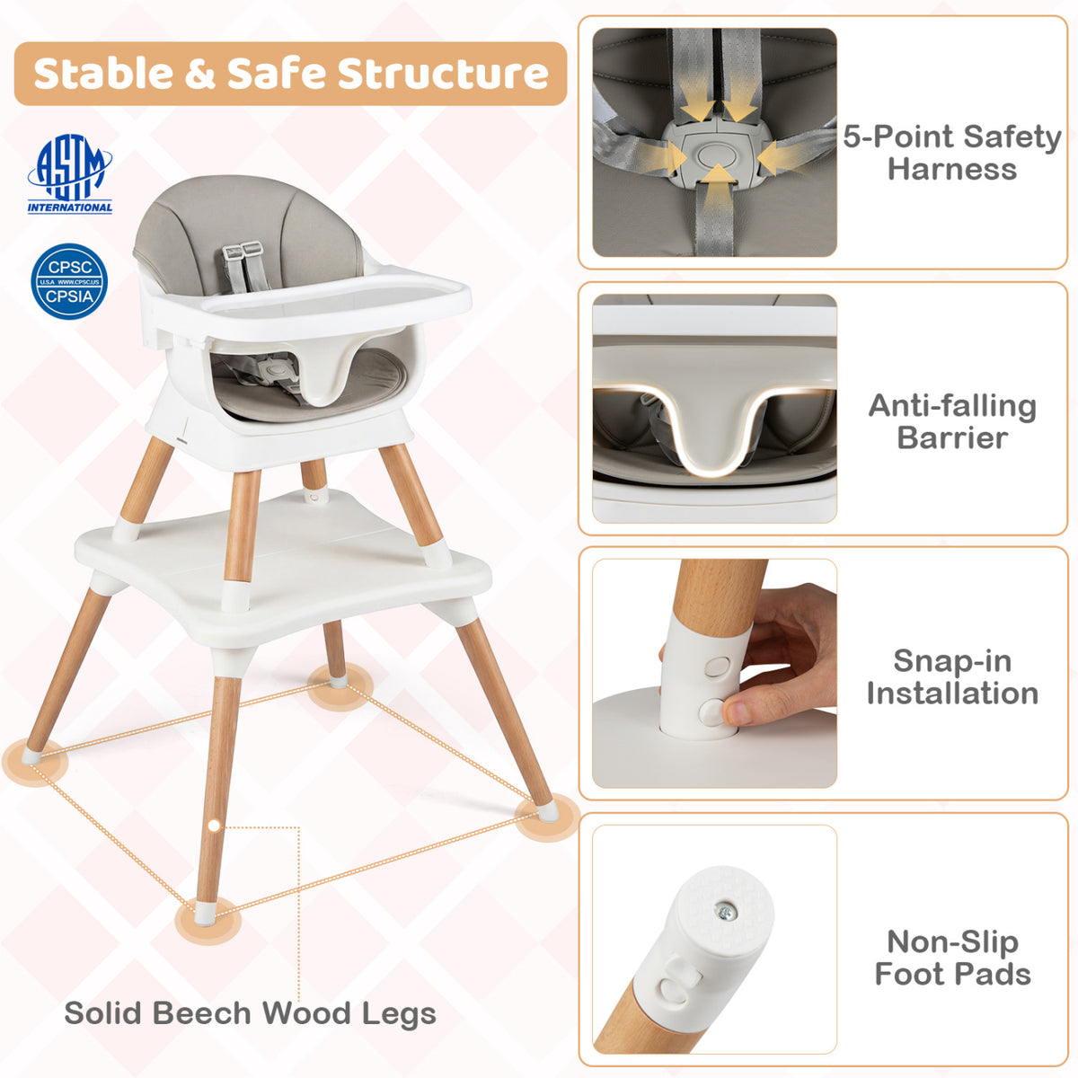 9-in-1 Convertible High Chair with Solid Wood Legs