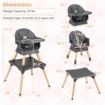 9-in-1 Convertible High Chair with Solid Wood Legs