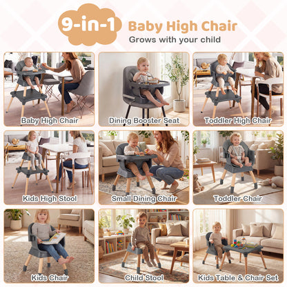9-in-1 Convertible High Chair with Solid Wood Legs