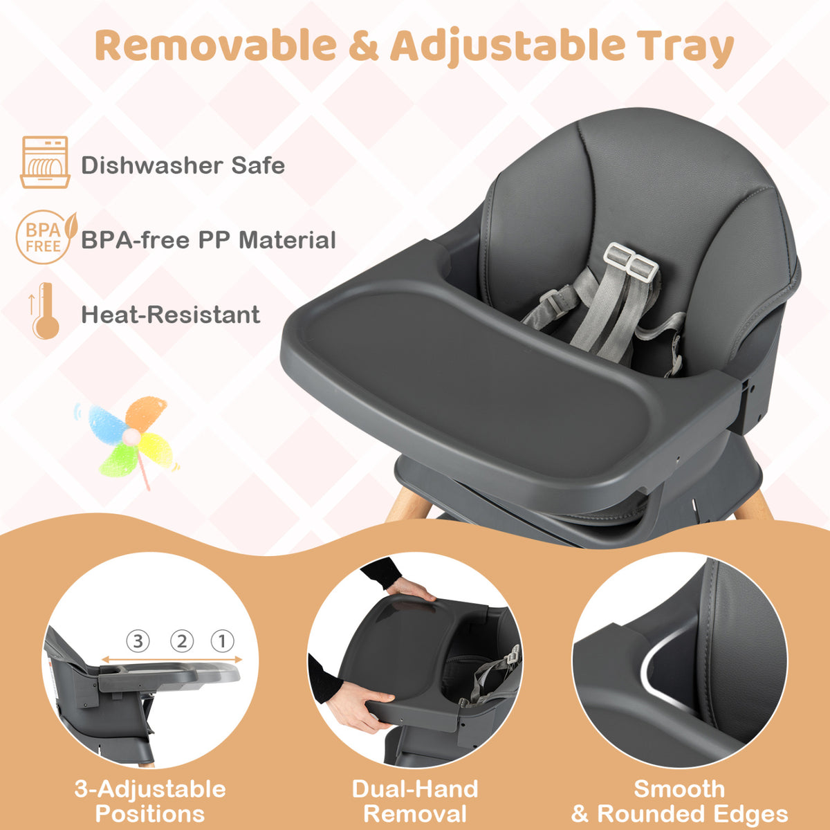 9-in-1 Convertible High Chair with Solid Wood Legs