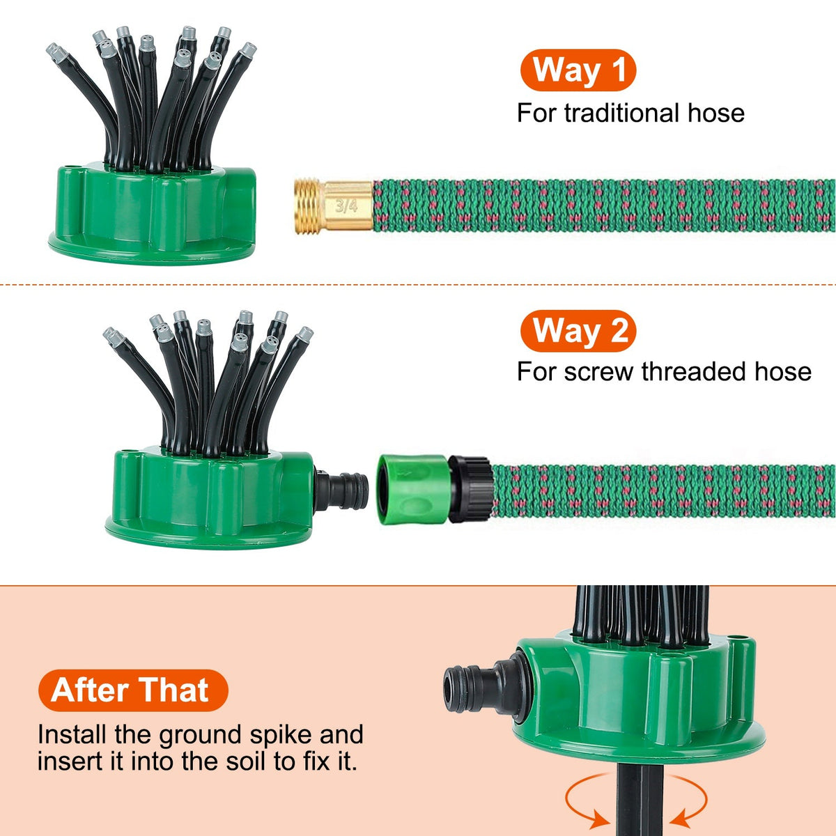 12-Tube Automatic Lawn Sprinkler with 360° Rotation