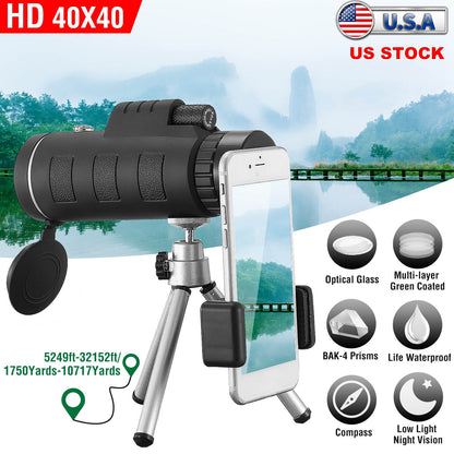 40x40 Monocular Telescope with Phone Adapter and Tripod
