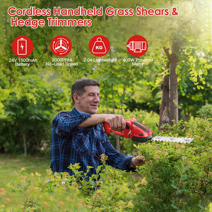 24V Cordless Grass Shear & Hedge Trimmer with 2 Blades