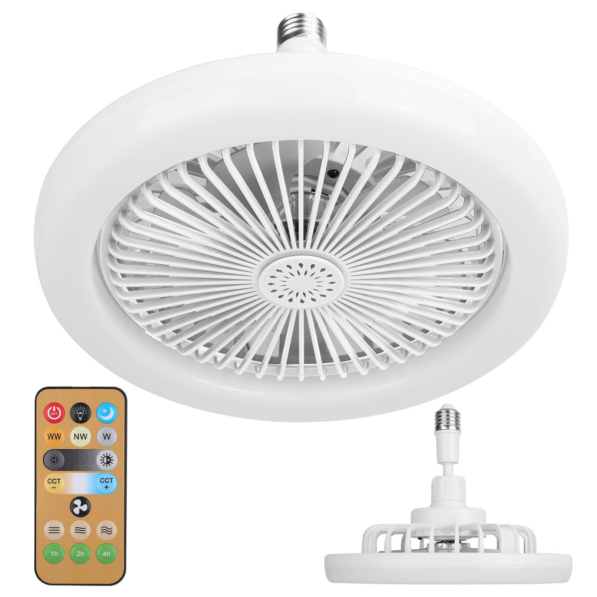 E27 Socket Ceiling Fan with Dimmable LED Light & Remote