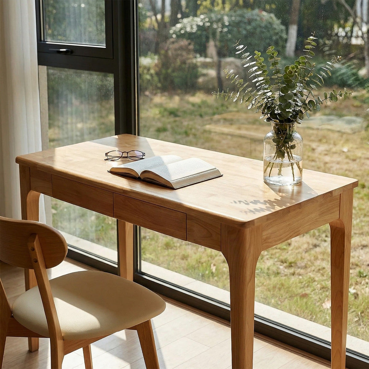 Solid Wood Desk with Drawers for Home Office