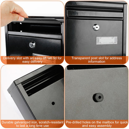 Wall Mount Mailbox with Lock - Galvanized Iron Secure Letter Box