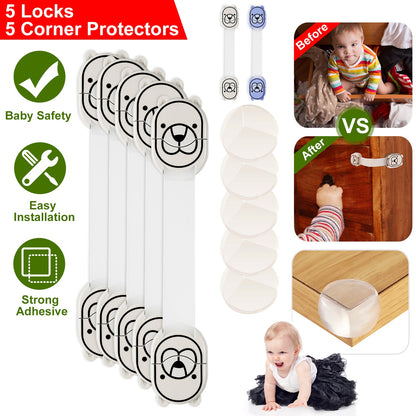 Child Safety Locks with Corner Protectors - 10 Piece Set