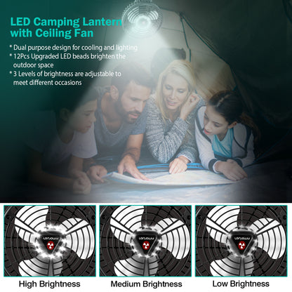 Camping Fan with LED Light & Power Bank - 270° Oscillating