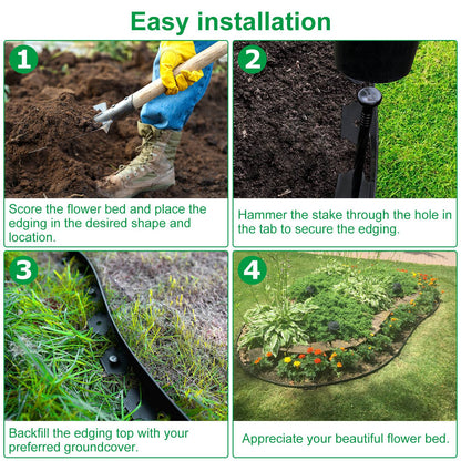 Plastic Garden Edging Kit 100FT with 90 Spikes No-Dig Border