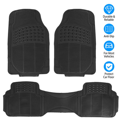 Car Floor Mats Set 3-Piece Heavy Duty PVC Rubber Trimmable