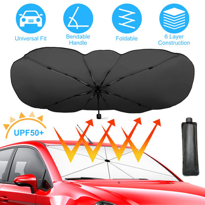 Foldable Car Windshield Sun Umbrella 57x33" UPF50+ Silver