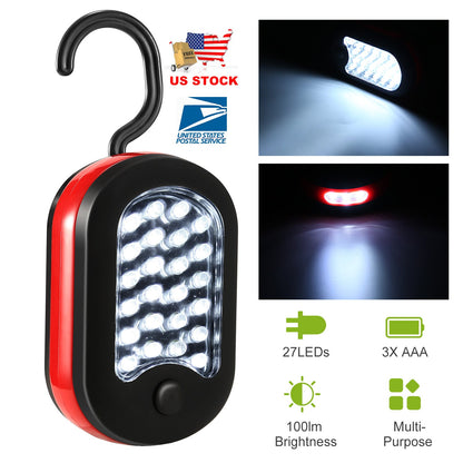 Compact Work Light 27LEDs Hang Lights Portable Magnetic Flashlight with Hook for Camping Hiking Emergency