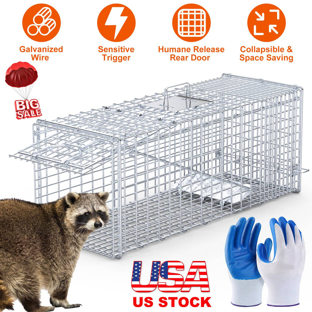 Live Animal Trap Cage 37x14x15in Humane Catch & Release