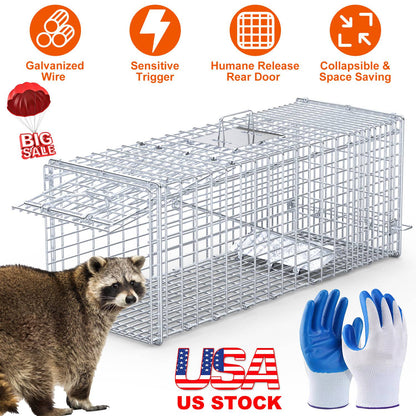 Live Animal Trap Cage 37x14x15in Humane Catch & Release