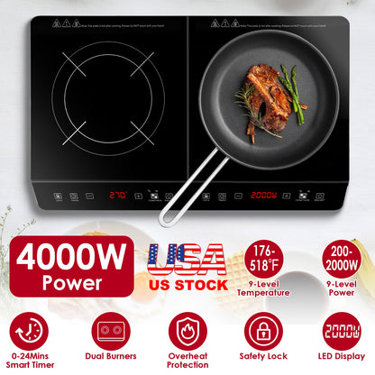 Dual Induction Cooktop 4000W Portable Electric Double Burner